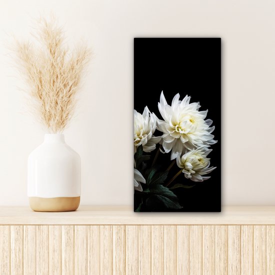 Peinture sur toile Fleurs - Chrysanthème - Wit - Nature - Botanique - 20x40 cm - Décoration murale