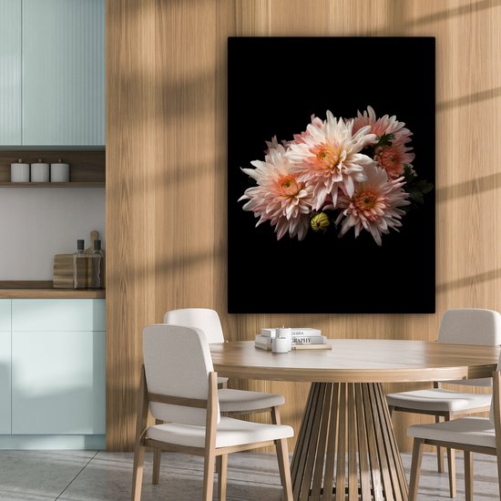 Tableau sur toile Chrysanthème - Fleurs - Wit - Nature - Zwart - 90x120 cm - Décoration murale