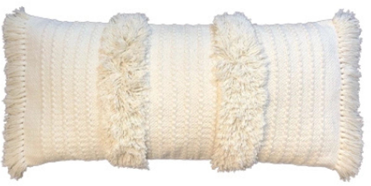 Urbane Hide | Kussenhoezen | Kussenhoes | Kussenhoesjes | Sierkussen | 35x75 cm | Lendenkussen met Franjes | Katoen | Crème | Zonder binnenkussen