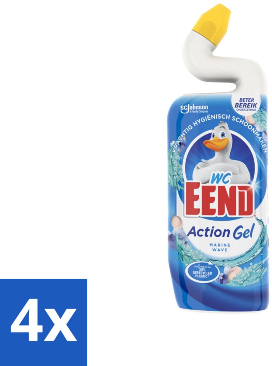 4 x WC Eend - Action Gel Marine Wave - Toiletreiniger - Zeegeur & Diepe Reiniging - 750 ml - Toilet Schoonmaak - Toilet Reiniger - Wc Reiniger - Wc Gel - Zeelucht Geur