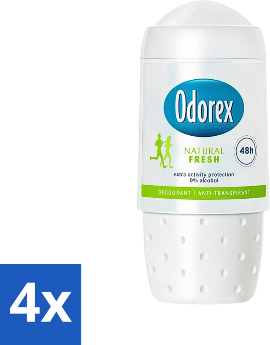 4 x Odorex - Deodorant Roller - Natural Fresh - Natuurlijke Frisheid - 50 ml - Deodorant - Antitranspirant - Alcoholvrij - Natuurlijke Deodorant - Deodorant Roller