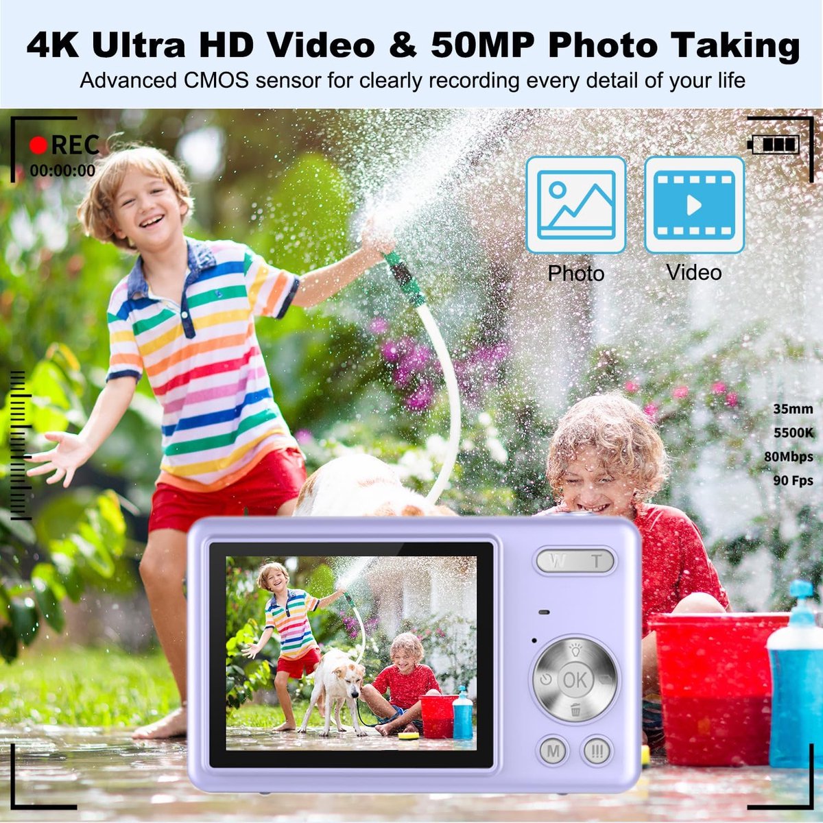 HORCONDORM S.R.L. Digitale camera - autofocus UHD 4K 50MP camera voor fotografie met 32GB SD-kaart, 16x zoom, anti-shake, draagbare compacte point-and-shoot digitale camera's voor kinderen, tieners, volwassenen en beginners thumbnail 2