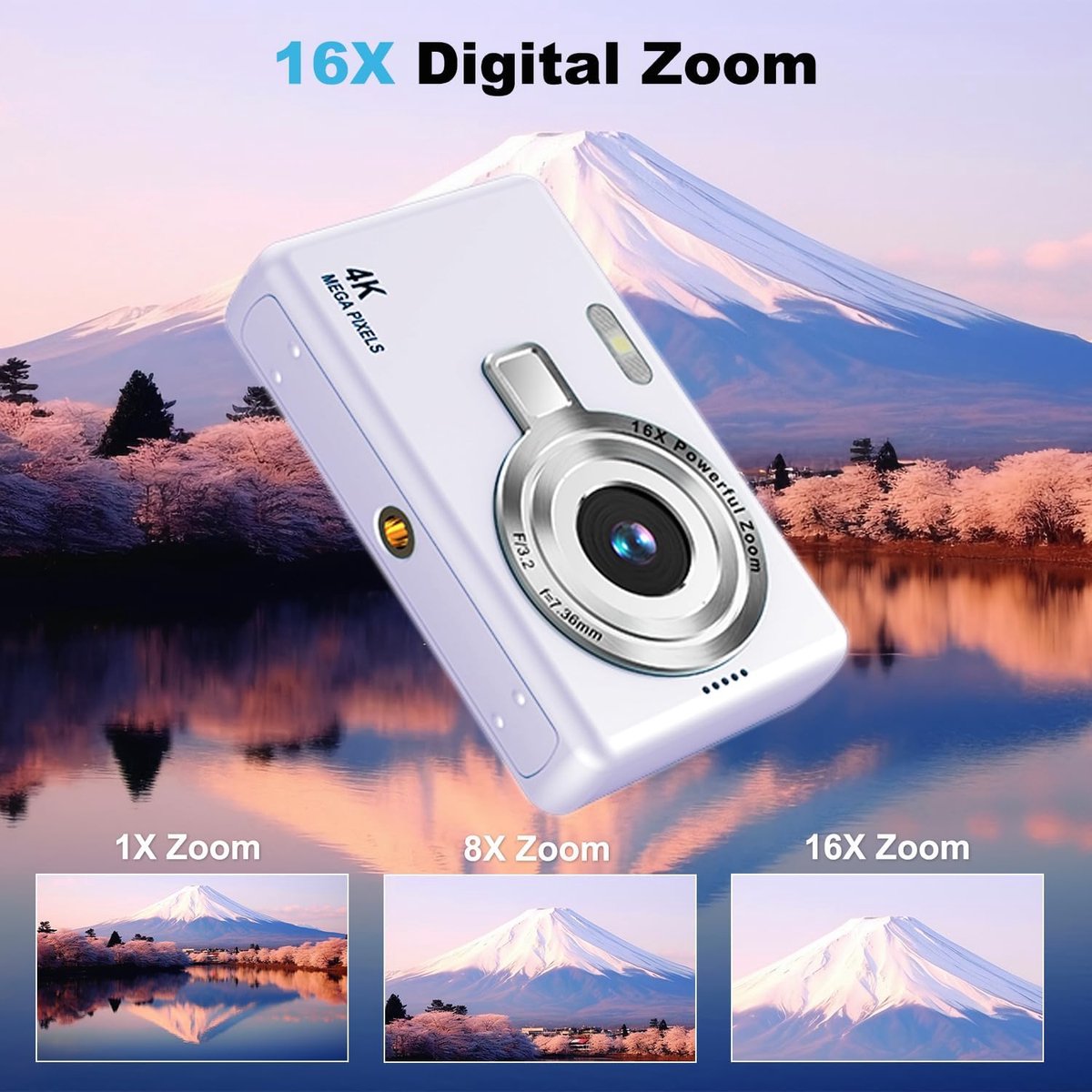 HORCONDORM S.R.L. Digitale camera - autofocus UHD 4K 50MP camera voor fotografie met 32GB SD-kaart, 16x zoom, anti-shake, draagbare compacte point-and-shoot digitale camera's voor kinderen, tieners, volwassenen en beginners thumbnail 4