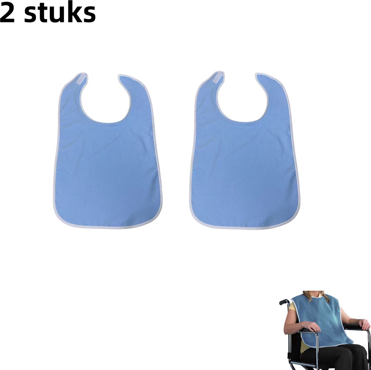 Image of 2-delige - Anti-fouling slabbetje voor ouderen - Speekselzakje - Geschikt voor mannen en vrouwen - Verstelbare en verlengde dieetdoek - Blauw