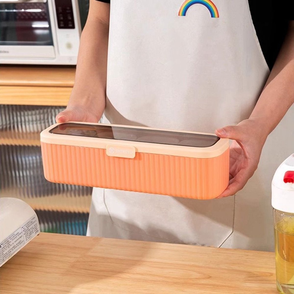 4-grid kruidendoos keukenkruidenpot zout bewaardoos container met lepel - oranje