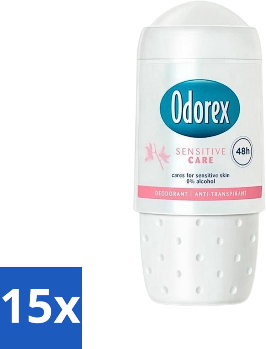 15 x Odorex Deodorant Roller Sensitive Care 50 ml - Gevoelige Huid - Deodorant - Roll-on - Huidvriendelijk - Alcoholvrij