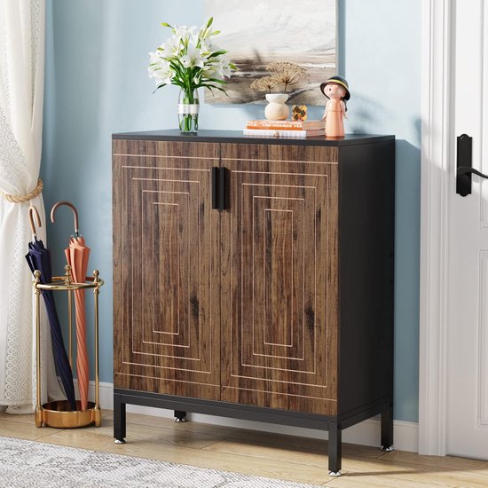 Meuble à chaussures Tribesigns – Étagère à chaussures à 5 niveaux – 80 x 38 x 95 cm – Meuble à chaussures avec 2 Portes et Planches réglables – Bois – Marron