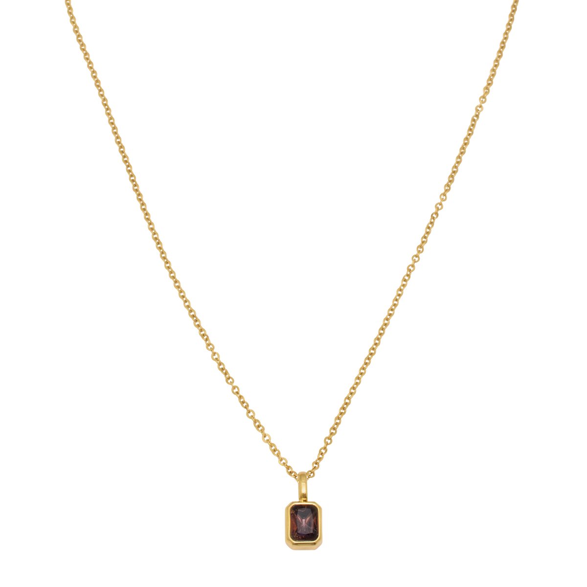 Essenza Dark Purple Octagon Stone Necklace Gold