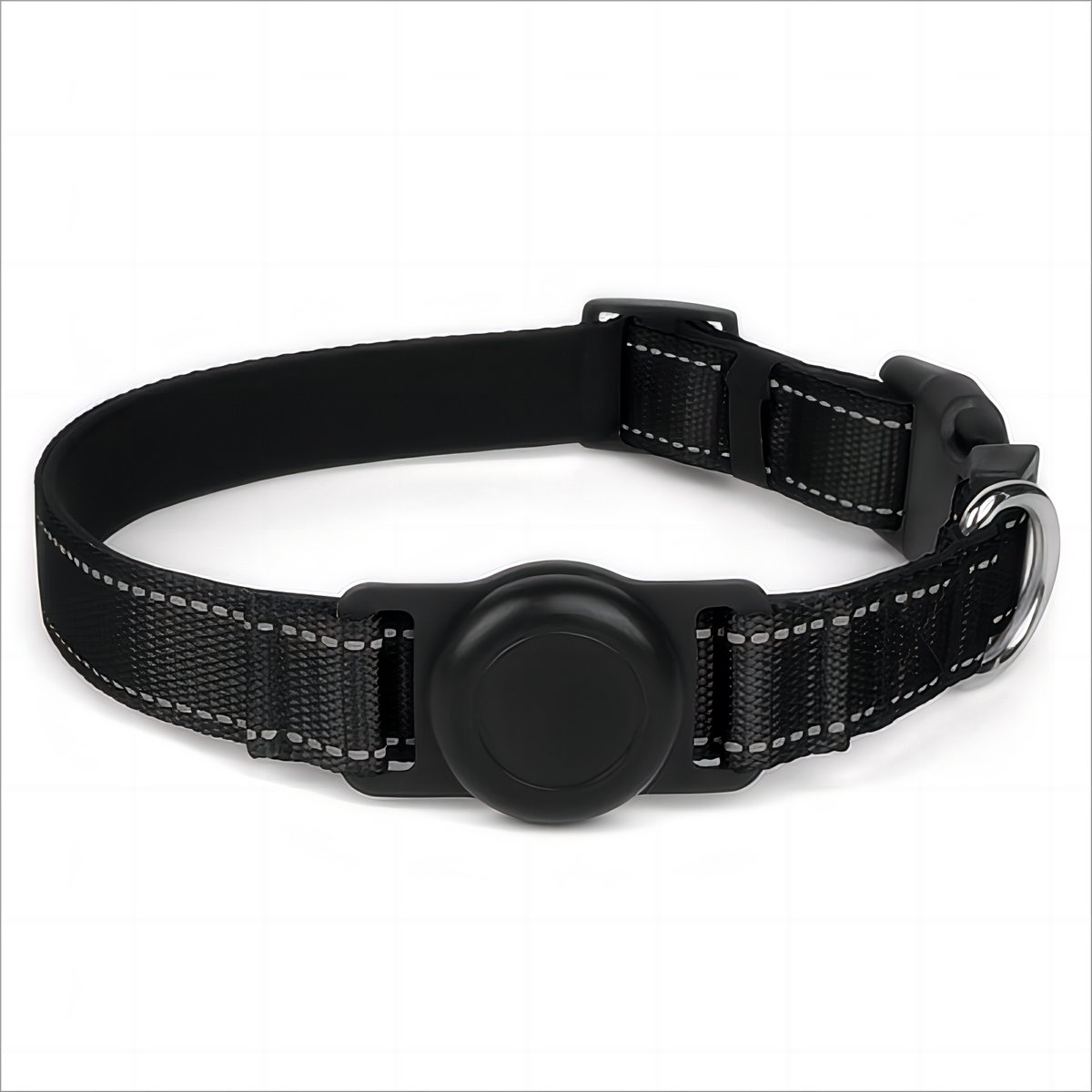 Pawello Reflecterende Hondenhalsband met AirTag-houder, Verstelbaar & Comfortabel, Waterafstotend – Black – Maat L (40–60 cm)