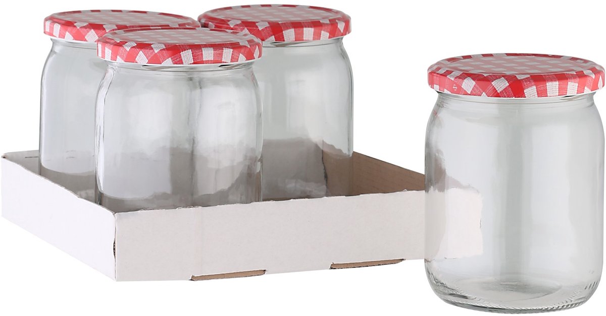 Axentia Weckpot inmaak Jampot – 4x glas – 540 ml – metalen schroefdeksel – conserveerpotten