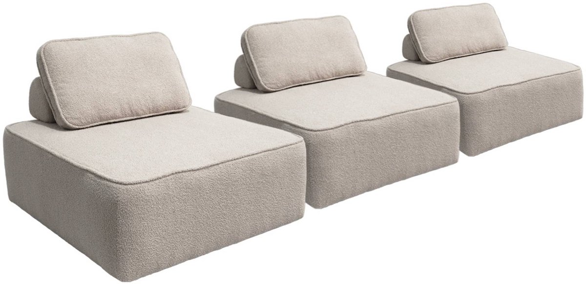 sweeek Set van 3 fauteuils voor modulaire bank boucléstof 1 zitplaats l 90 x b 90 x h 74cm - bao beige
