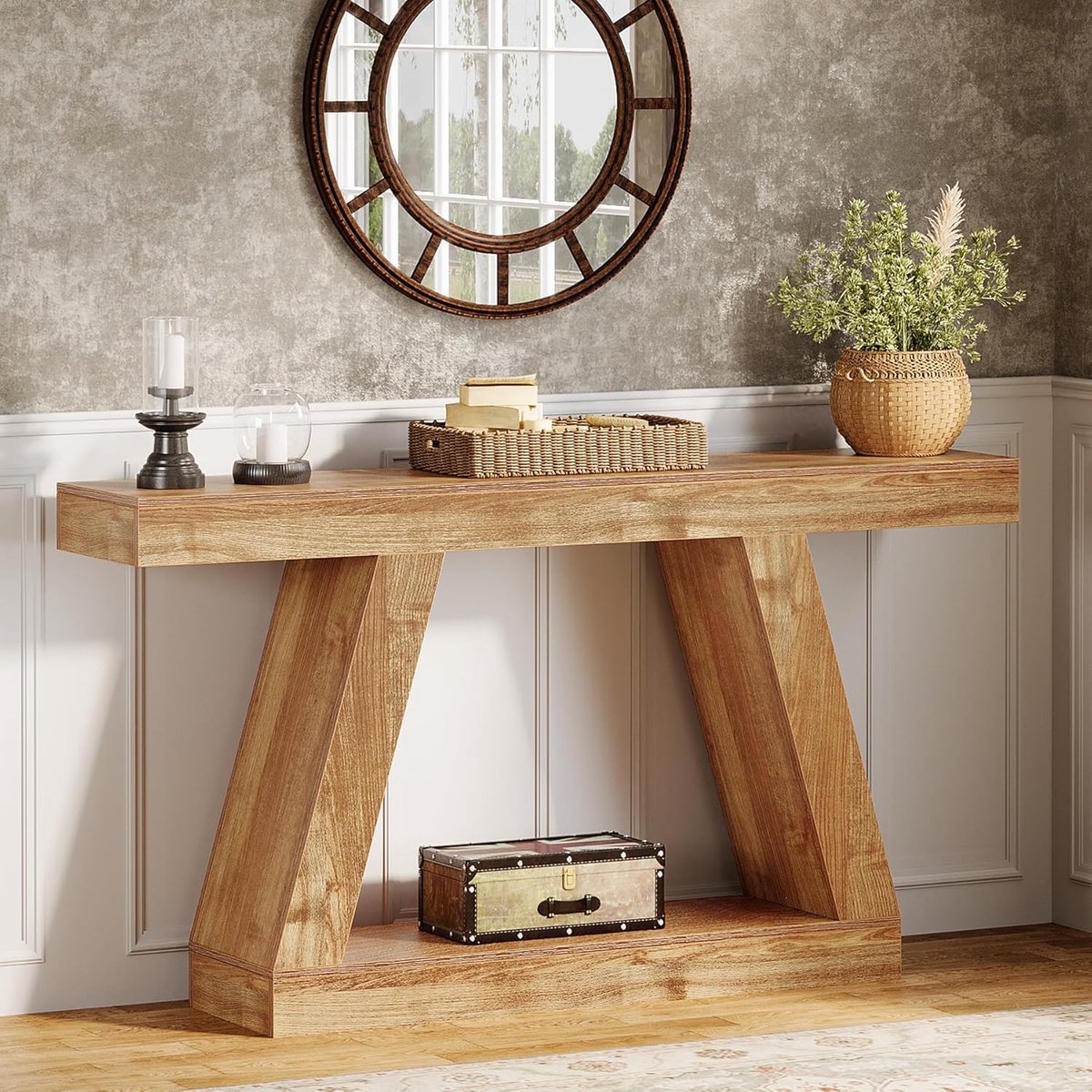 Tribesigns Consoletafel - Dressoirtafel - Industrieel - Bijzettafel - Hout/Metaal - Natuurlijk Bruin - 30 x 140 x 80 cm