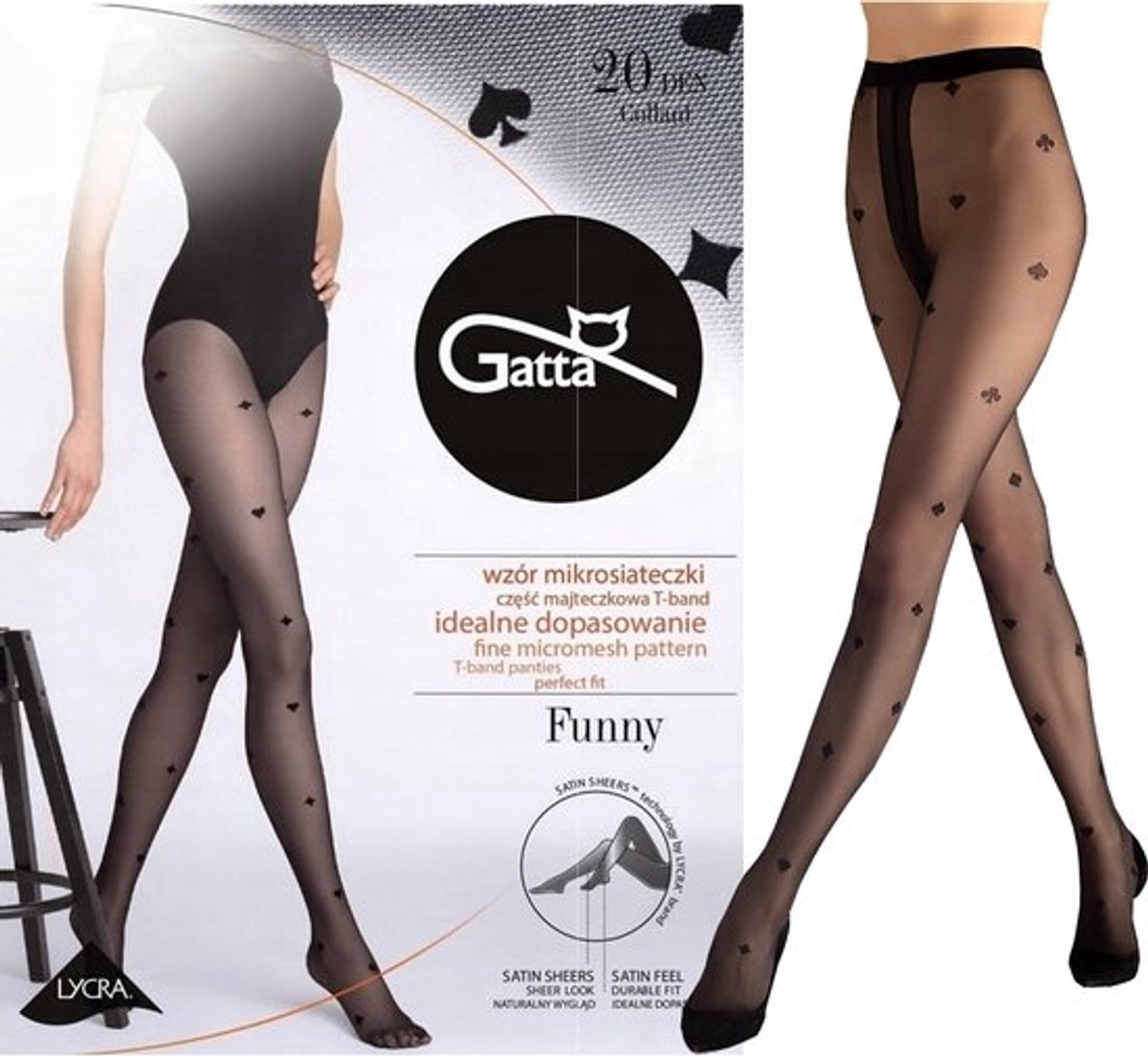 Gatta Funny – Panty Dames 20 DEN – Zwart met Kaartpatroon – Basis Panty – Maat S