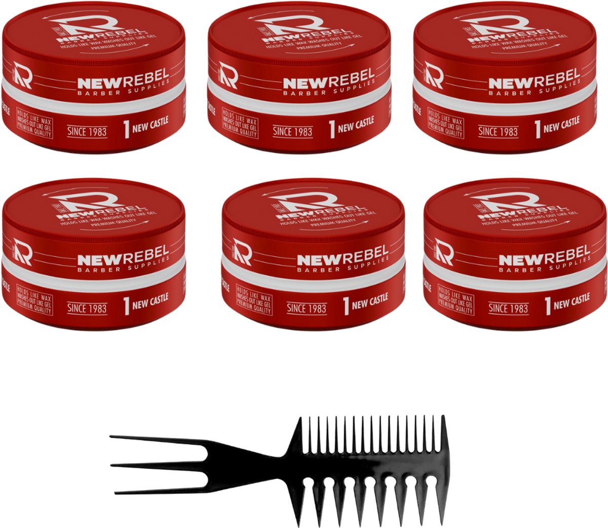 NEW REBEL Hair Wax – 6x150ml Gel Wax + Styling Kam – Sterke Hold & Makkelijk Uitwasbaar - Haarstyling voor Mannen - Haar Wax Mannen - 6 Stuks 900ML