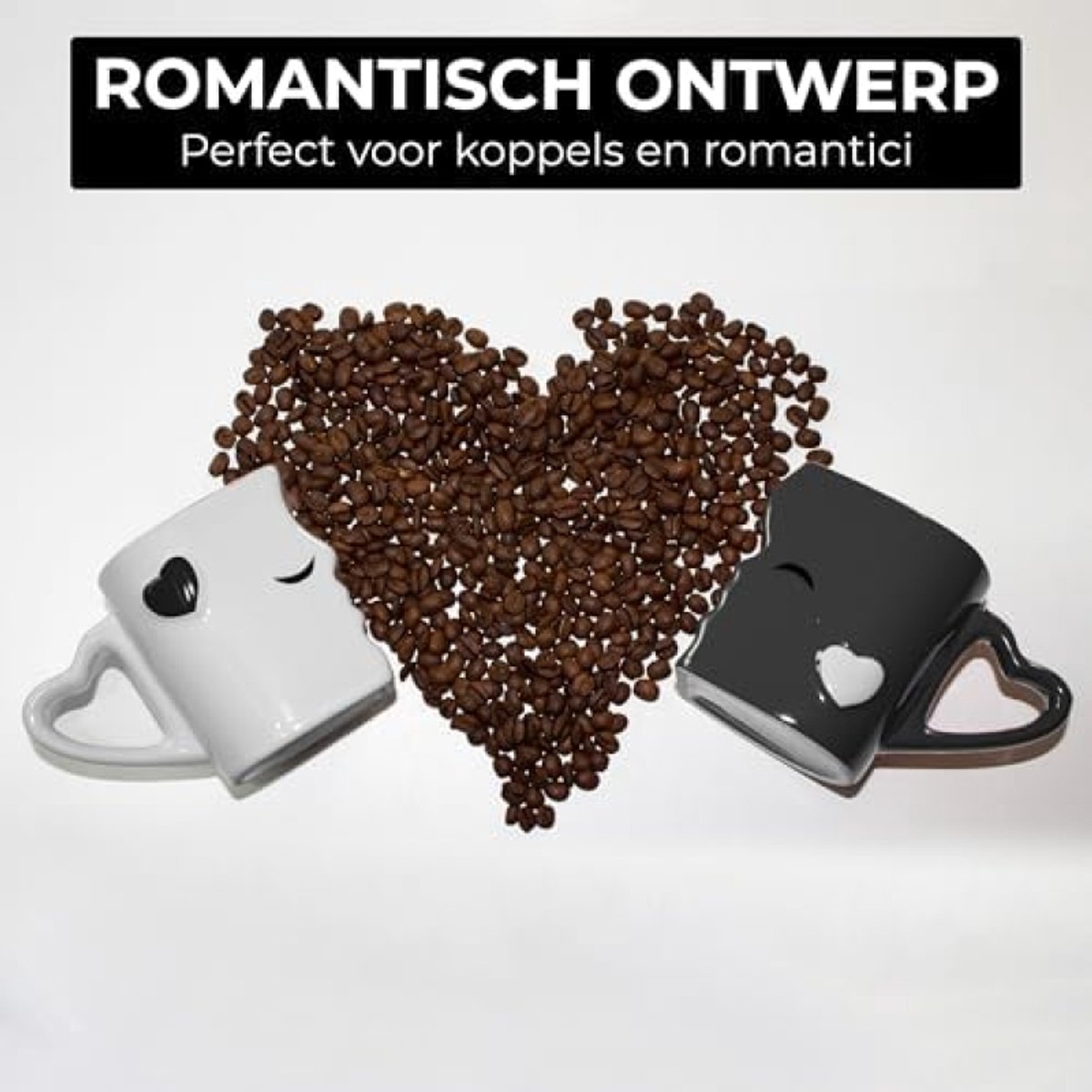 Zoenende Koppels Koffiemokken Set - 2 Stuks - 300 ml Keramiek - Romantisch Cadeau voor Valentijnsdag, Bruiloft of Verjaardag - Incl. Geschenkverpakking - Zwart