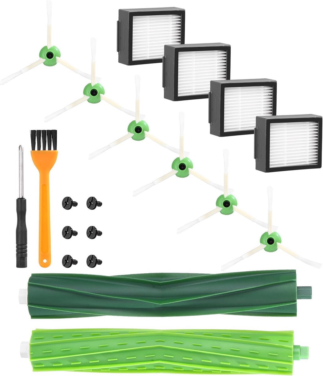 Borstels reserveonderdelen gescht voor iRobot Roomba E & I serie, accessoires compatibel met E5 E6 i7 i7+ i3 i3+ i4 i4+ i6 i6+ j7 j7+,reserveonderdelen 1 paar multivloerborstel, 4 filters, 6 zijborstels