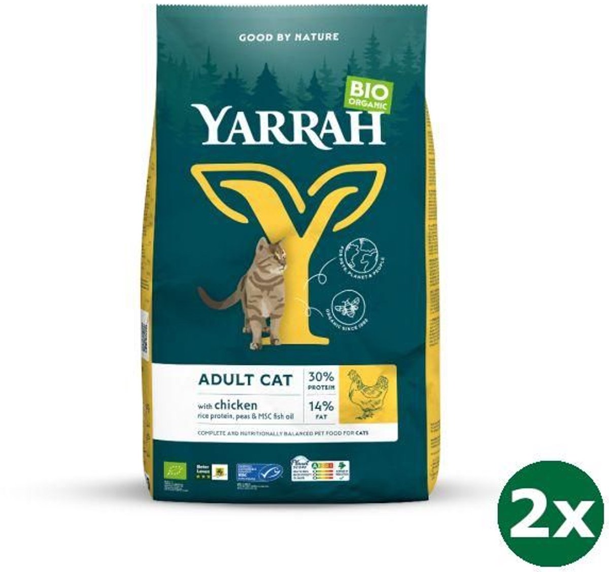 Yarrah Yarrah cat biologische brokken kip kattenvoer 2x 2,4 kg NL-BIO-01