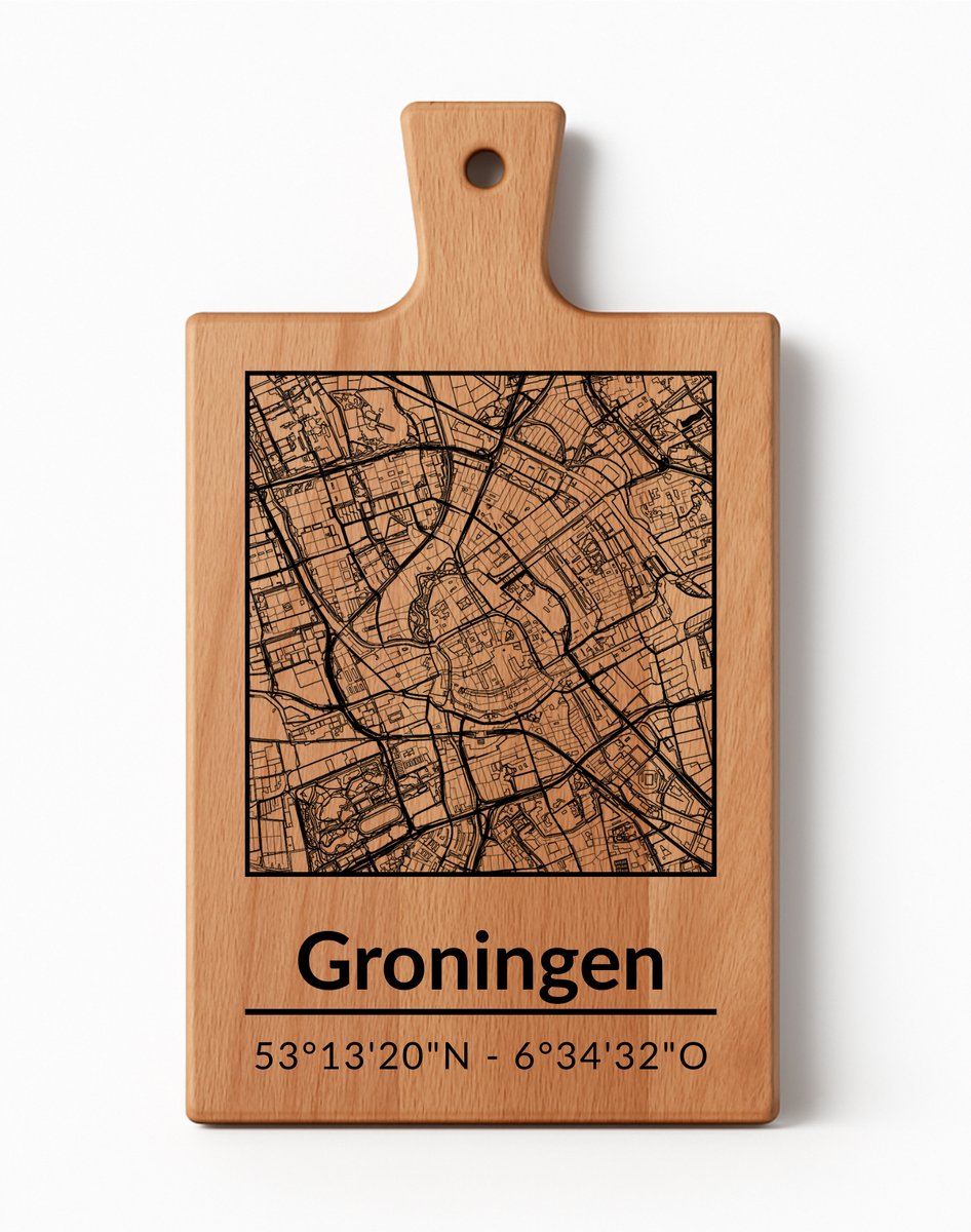 OakMan Objects - Houten Borrelplank - Groningen Rechthoek - Tapasplank of Serveerplank - Duurzaam Beukenhout - Gegraveerd - 36x20x2 cm