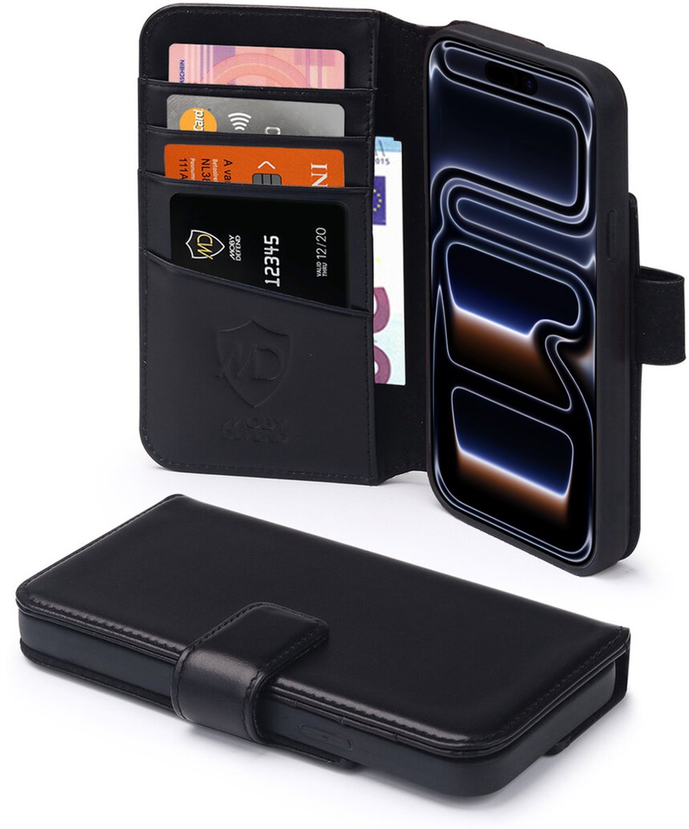 MobyDefend Hoesje - Geschikt voor iPhone 17 Pro - Luxe Leren Wallet Bookcase - Zwart