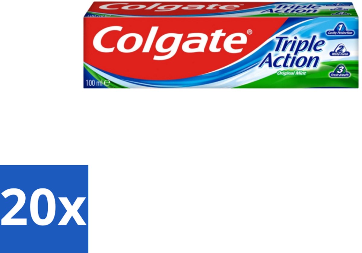 20 x Colgate Tandpasta Triple Action 100 ml - Tandpasta - Gaatjes - Wittere Tanden - Frisse Adem - Mondverzorging