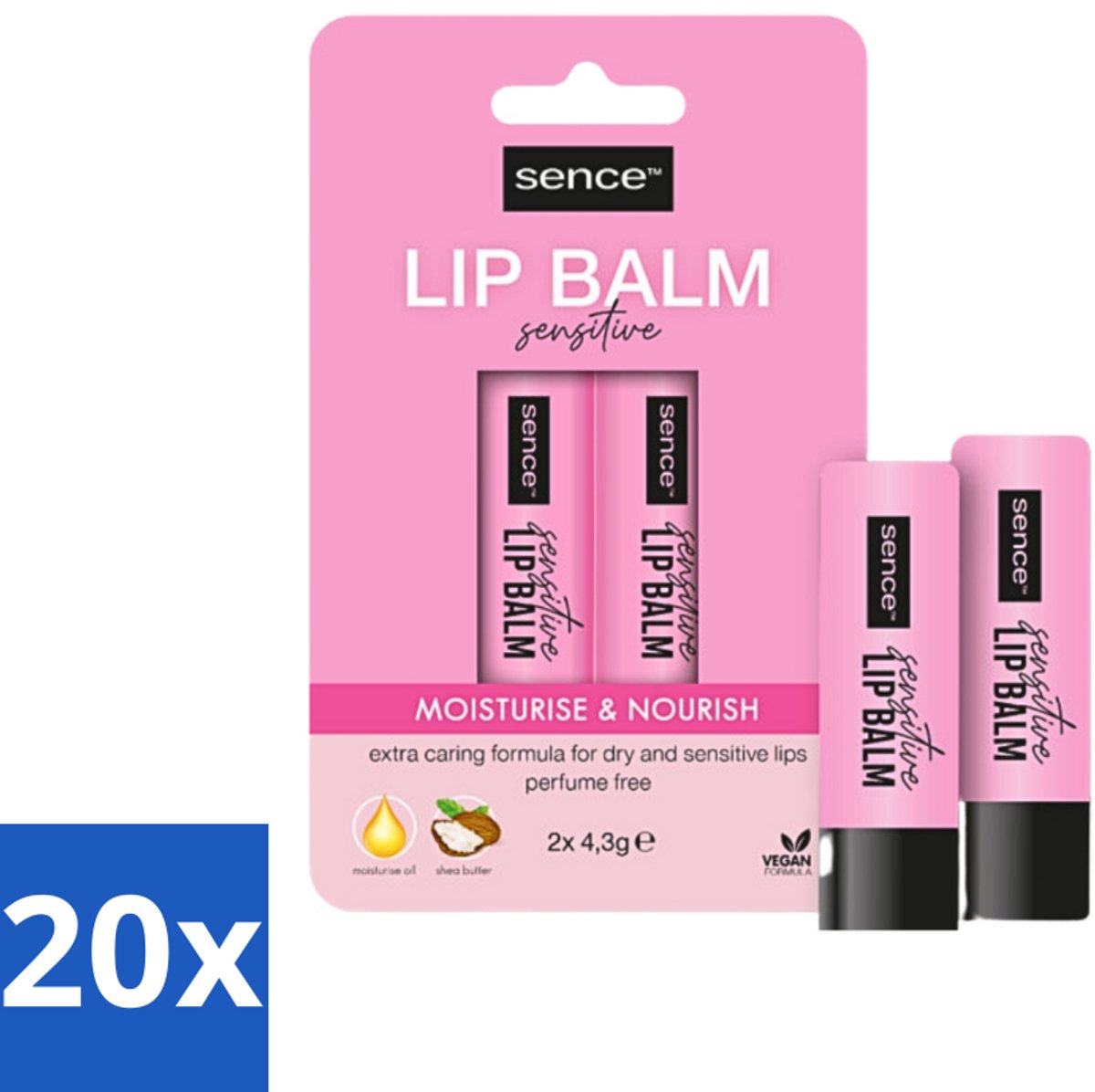 20 x Sence Lippenbalsem Sensitive 2 stuks per verpakking - Lippenbalsem - Voedend Lippenbalsem - Hydraterend Lippenbalsem - Droge Lippen - Gevoelige Lippen