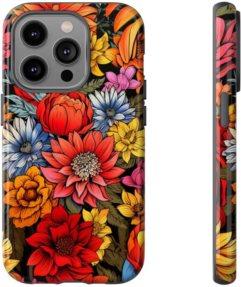 Levendig Bloemenpatroon – Telefoonhoesje Geschikt voor iPhone 14 Pro