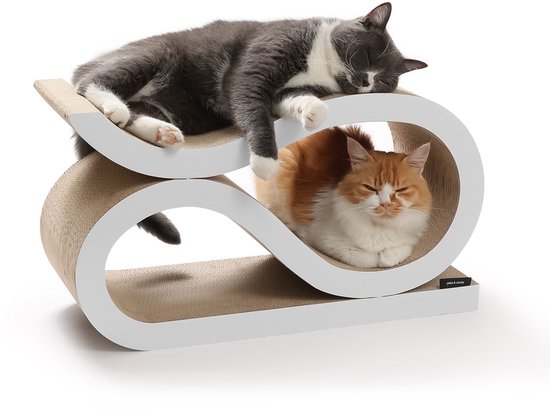 Griffoir en carton Jake et Jacky pour Chats 2 en 1 - Carton - Planche à gratter - Panier à gratter - Meuble à gratter - Tapis à gratter en carton - Panier pour chat - Lit pour chat - 60 x 24 x 34 cm