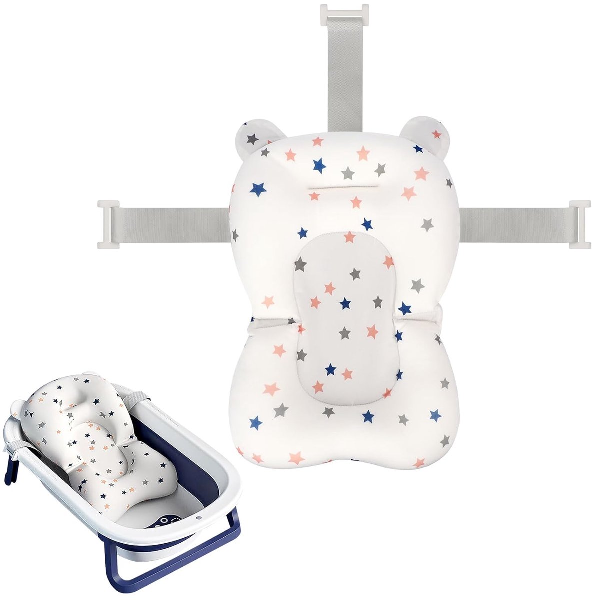 Babybadondersteuningsnet Babybadondersteuningskussen, verstelbaar, comfortabel en antislip driepunts babybadnet, geschikt voor gebruik in bad voor pasgeborenen van 0-6 maanden (zonder bad)