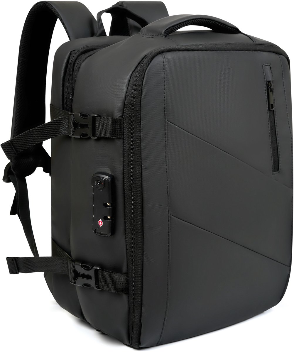 Handbagage Reistas - Rugzak met TSA Slot - 16 inch Laptopvak - 40x30x20 cm Rugtas - Weekendtas - Geschikt voor alle Airlines - Zwart - Hanamura