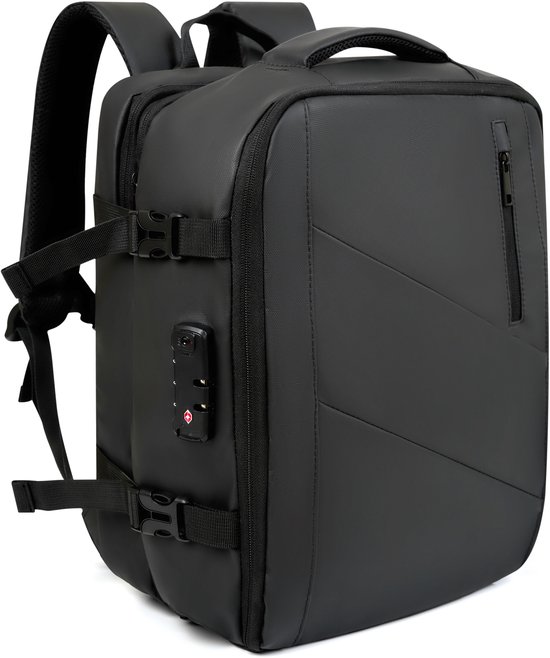 Handbagage Reistas - Rugzak met TSA Slot - 16 inch Laptopvak - 40x30x20 cm Rugtas - Weekendtas - Geschikt voor alle Airlines - Zwart - Hanamura
