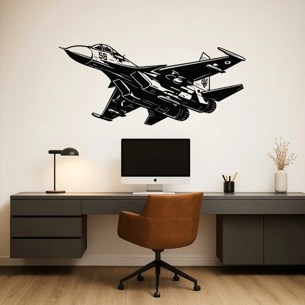 Sukhoi SU-34 Wanddecoratie Hout – Straaljager Muurdecoratie – Lasergesneden Vliegtuig Design – Compact Cadeau voor Luchtvaartliefhebber – Mancave & Kantoor Decor – 35 cm Breed