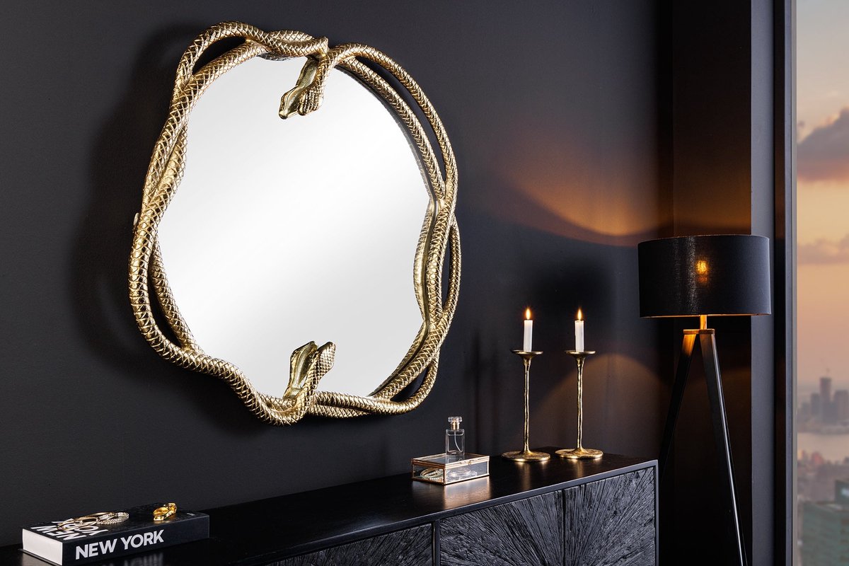 Decoratieve spiegel SNAKE XL 85cm goudkleurig metalen slangenbeeld - 45432