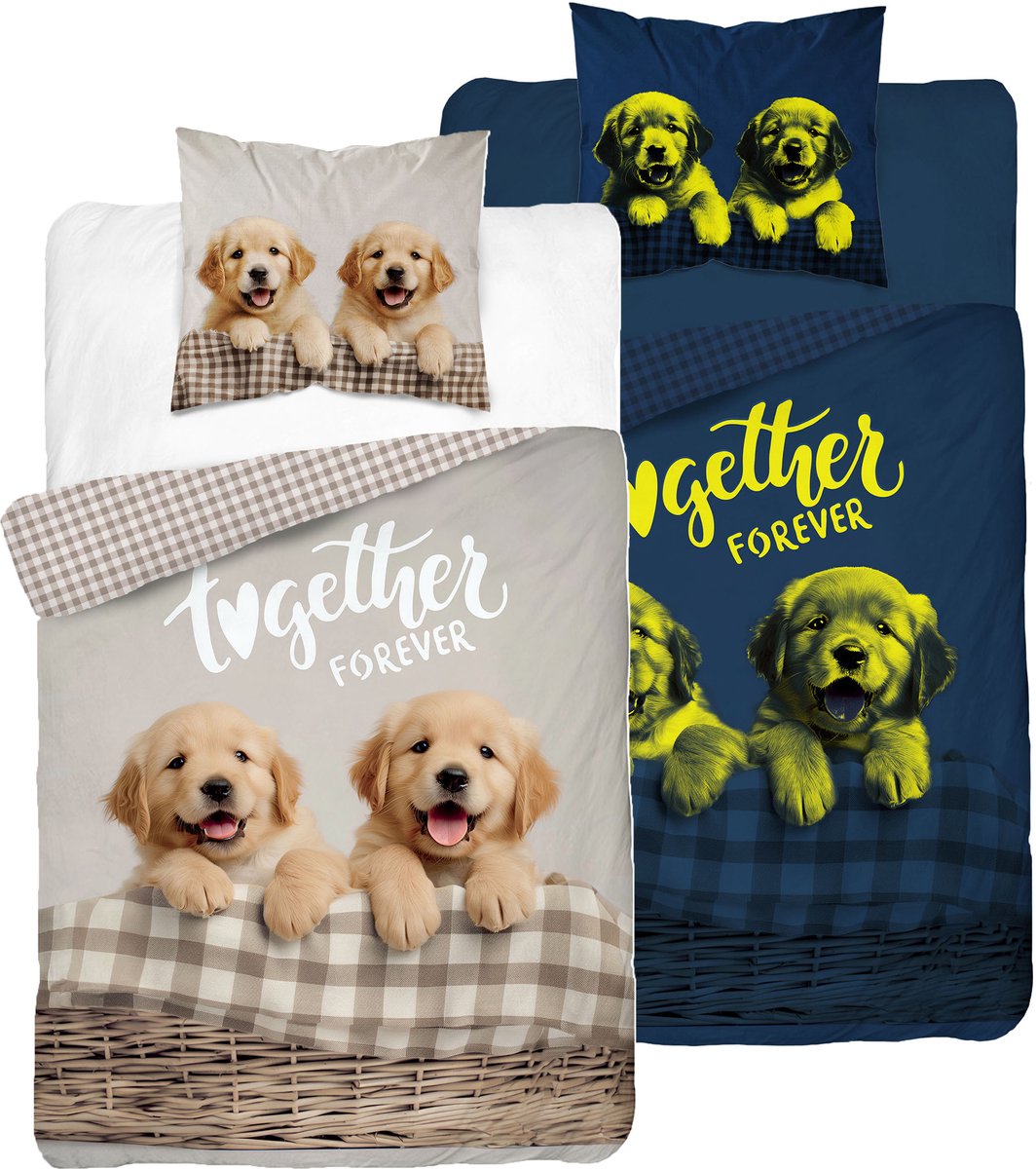 Puppy Dekbedovertrek 140x200 Katoen Glow in the Dark 2in1 Golden Retiever