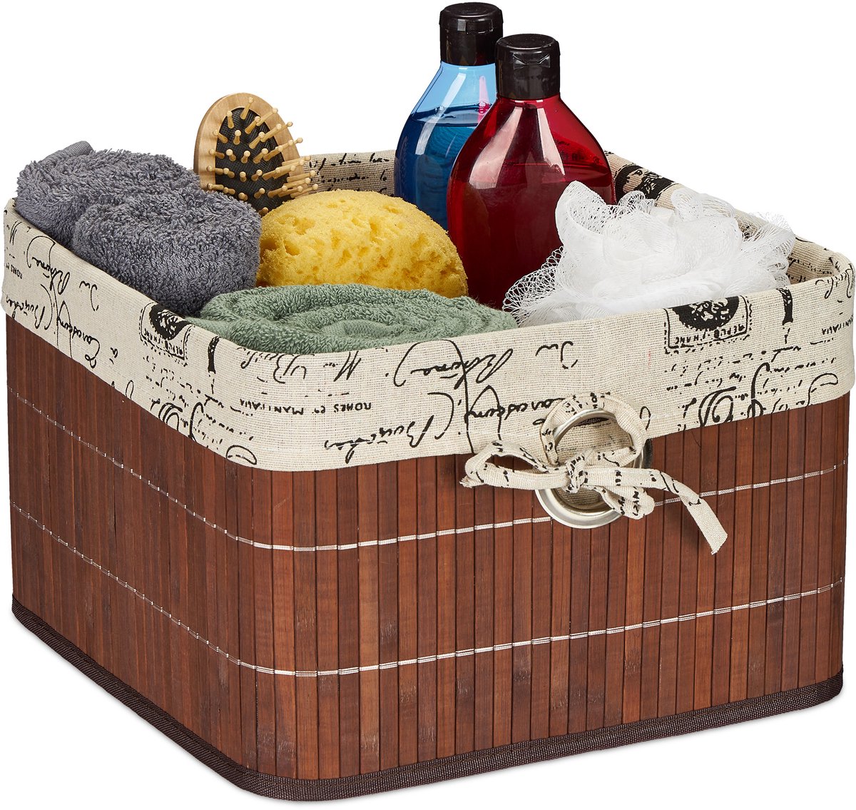 4x opbergmand bamboe - decoratieve kastmand klein - bruin - madje voor badkamer