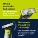 Gedetailleerde weergave van de gele OneBlade 360 trimmerkop met mes.