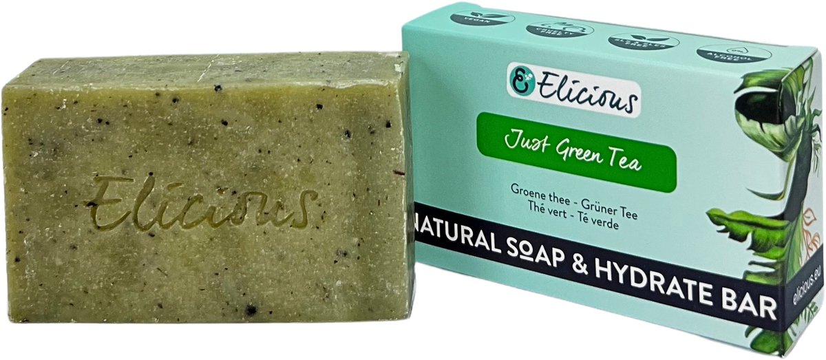 Elicious® - Natuurlijke Zeep - Groene Thee - Handgemaakte Zeep - Biologisch Afbreekbaar - Handzeep - Douchezeep - Halal - Plasticvrij - Alcoholvrij - Vegan - Dierproefvrij - 100gr