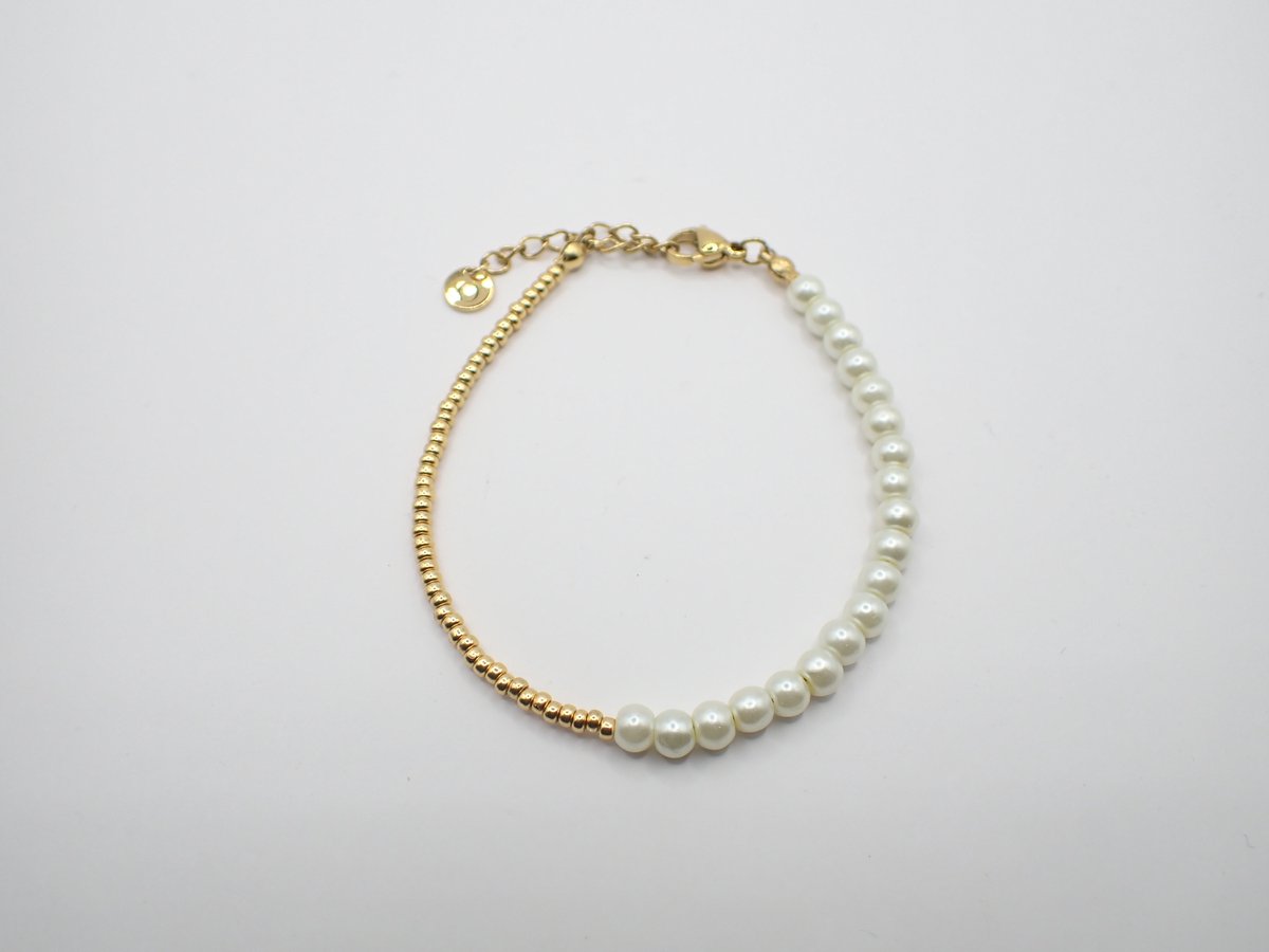 Colure® armband glasparels 6mm off-white goud Miyuki combinatie