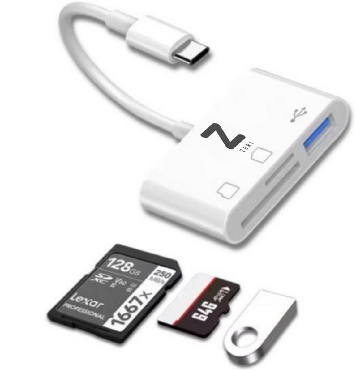 SD Kaart Lezer - USB C - Micro SD slot - USB-A poort - Zeri