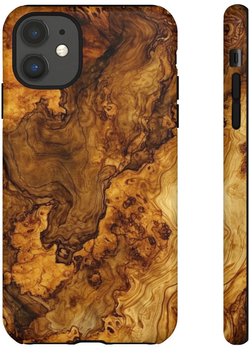 Luxe Burlhoutstructuur met Glanzende Afwerking – Telefoonhoesje Geschikt voor iPhone 11