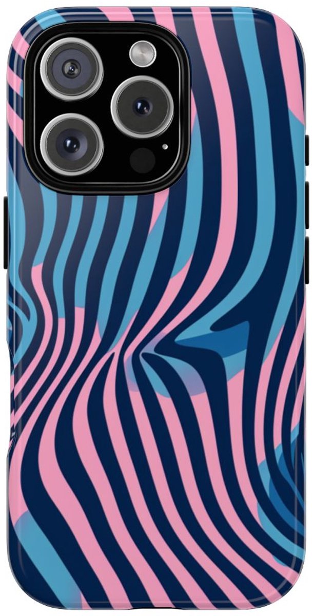 Golvend Blauw-Roze Optische Illusiepatroon – Telefoonhoesje Geschikt voor iPhone 16 Pro