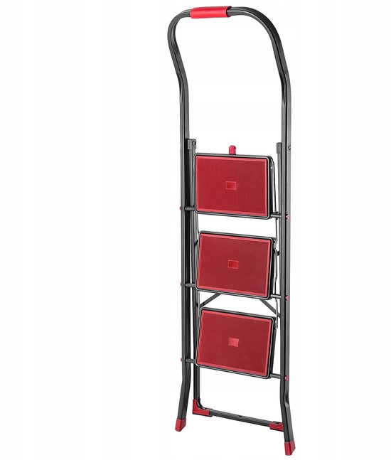 Trapleuning Inklapbare KADAX Inklapbare stalen ladder, zwart-rode trapladder met draagvermogen ...