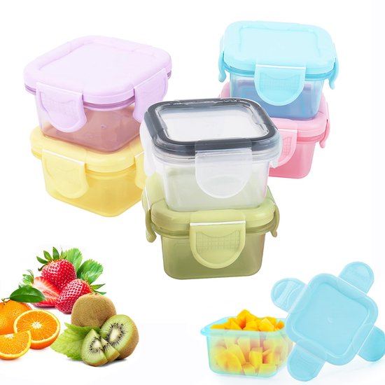 Set van 6 Mini Sauscontainers met Deksel – 60 ml – Herbruikbare Dressing- en Snackbakjes – Lekvrij, BPA-vrij, Geschikt voor Lunchbox, Picknick & Reizen – Meerkleurig