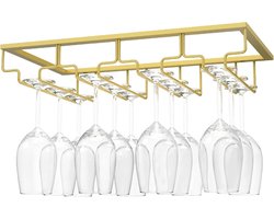 4 Rows Under Cabinet Wine Glass Hanger Rack - Stemware Holder for Bar Kitchen Cabinet - Nano Golden Wijnglazen houder
