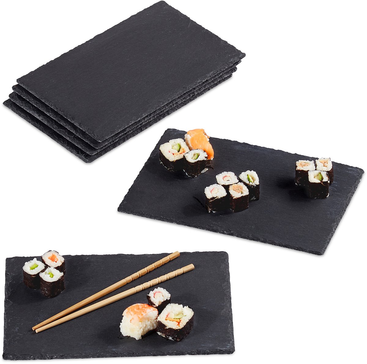 24x Leisteen serveerplank 26x16 cm - sushibord - kaasplankje - set - rechthoek