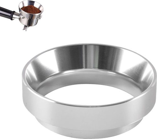 Entonnoir doseur magnétique pour expresso 58 mm - Avec quatre billes magnétiques pour empêcher la poudre de voler - Accessoires pour café - Anneau doseur en alliage d'aluminium pour baristas - Compatible avec porte-filtre 58 mm - Argenté