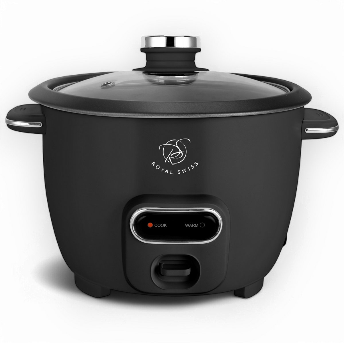 Royal Swiss® Rijstkoker – 1.8L – 650W – Glazen Deksel – Anti-aanbak Binnenpan – Inclusief Rijstlepel & Maatbeker