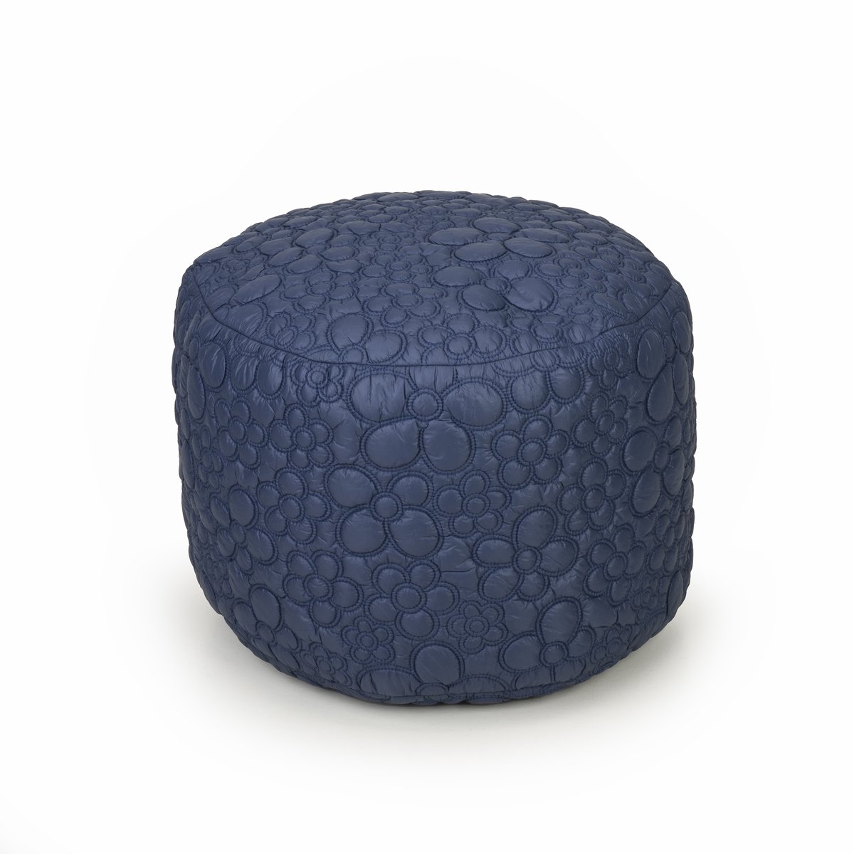 Drop & Sit - poef - tijdloos gewatteerd - bloemmotief - donkerblauw - Ø 50 cm