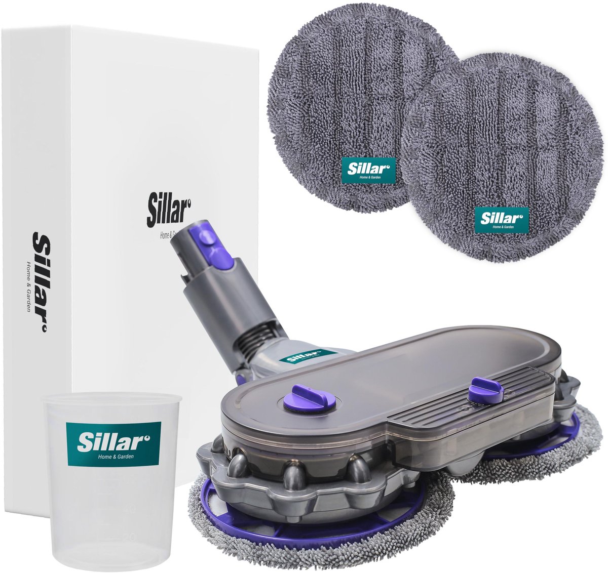 Sillar, set borstel voor stofzuiger, dweilopzetstuk, dweilkop, draaibaar 4-in-1 + 2x dweilopzetstukken, microvezel + 1x watermaat, vervangingsonderdeel, geschikt voor DYSON V7, V8, V10, V11, V15