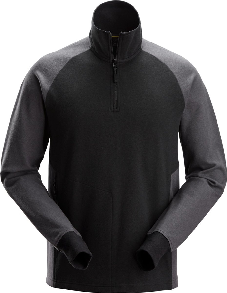 Snickers 2841 Tweekleurig Sweatshirt met Halve Rits - Zwart/Staal Grijs - L