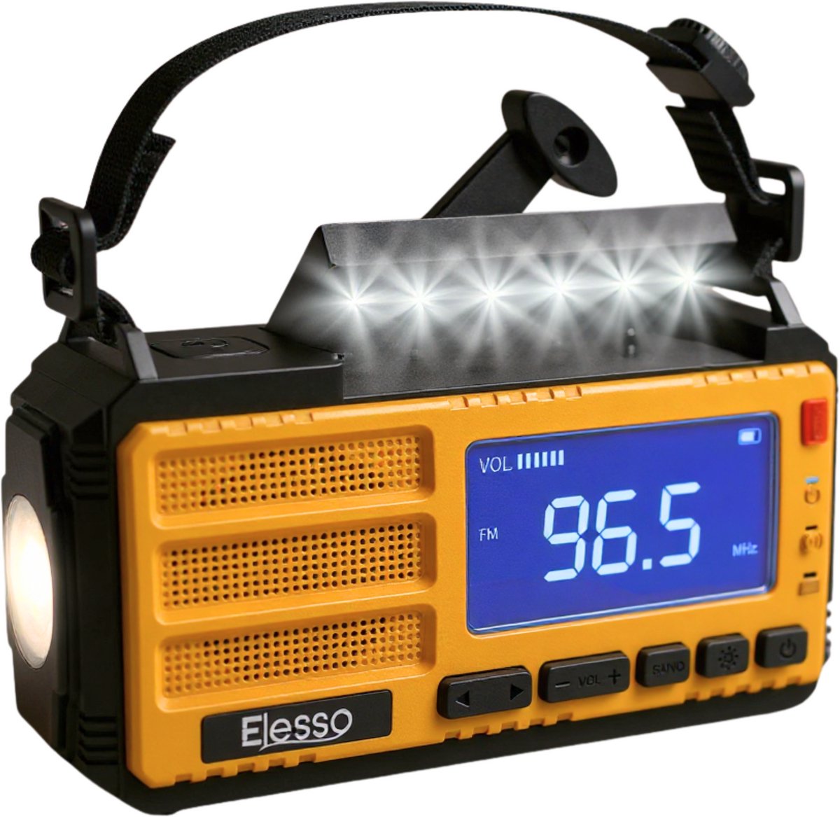 Elesso Noodradio - Solar Opwindbaar 10.000 mah - Solar Powerbank Zonneenergie - Draagbare Radio op batterijen - Zaklamp led oplaadbaar - Survival Noodpakket - Oranje
